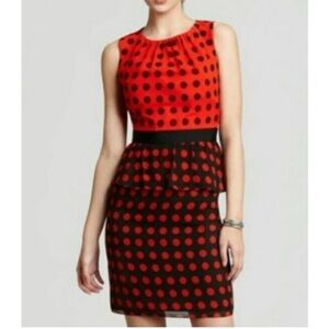Red and Black Polka 100% Silk Dot Peplum Dress Size 0